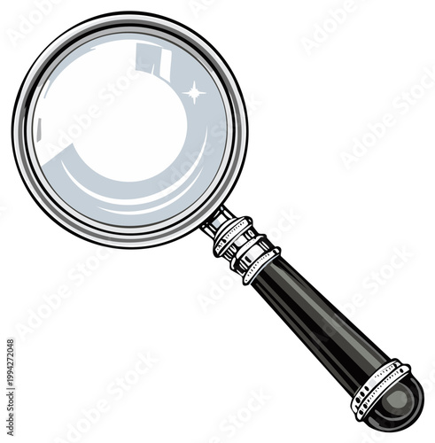 Vintage magnifying glass illustration for search, investigation, and discovery concepts