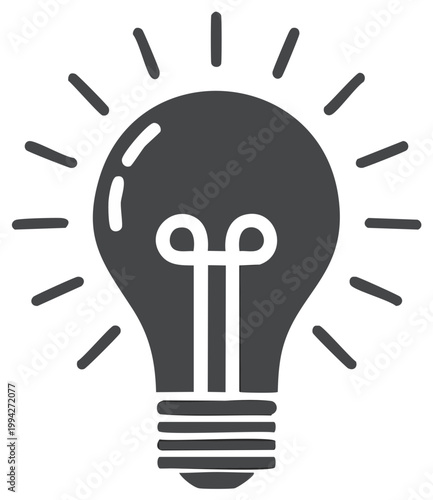 Stylized light bulb icon radiating light representing innovation and new ideas in a dark gray graphic