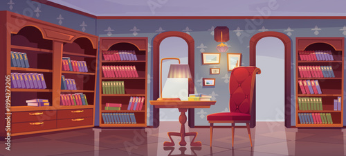 empty library room with books