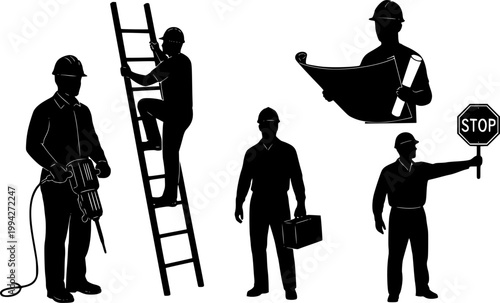 Construction Workers Silhouette vector cut files
