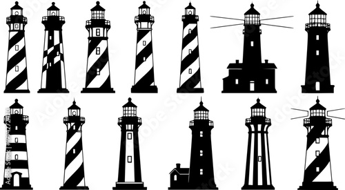 Silhouette set of a lighthouse, vector silhouette
