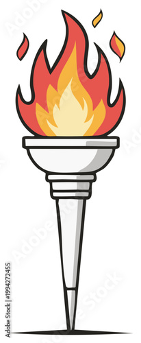 Flame on a Torch with Stylized Fire and Clean White Background