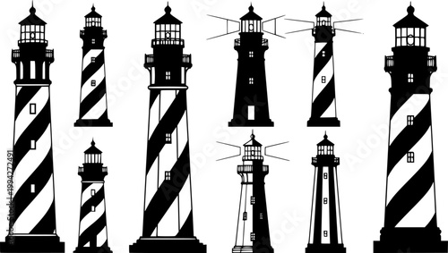 Silhouette set of a lighthouse, vector silhouette
