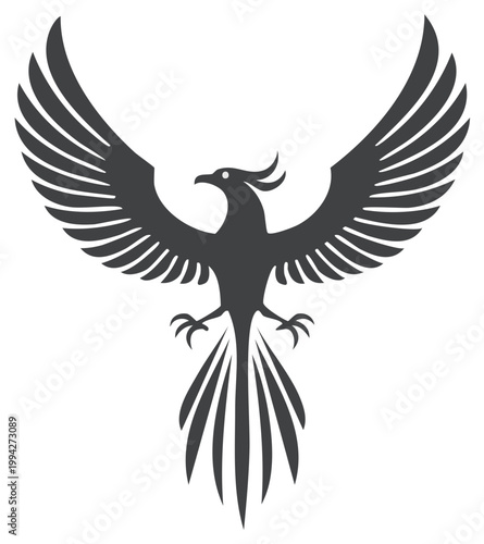 Phoenix Rising Simple Black Silhouette Illustration on White Background