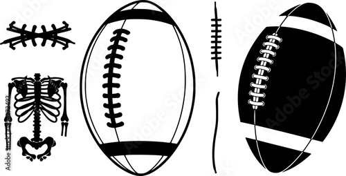 Football laces silhouette, Football seams silhouette, Football seams svg, Football laces vector, Ball laces silhouette, American football svg, Football skeleton silhouette, American football clipart.