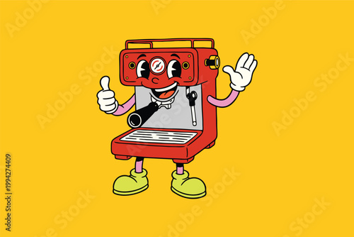 Coffee Espresso Machine Mascot Character Illustration