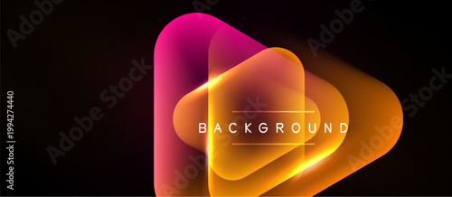 Abstract design features vibrant layers, gradients. Central text reads BACKGROUND over glowing shapes, dark backdrop enhances visual impact.