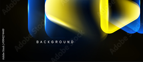 Abstract design features flowing yellow, blue shapes. Dark background enhances vibrant color contrast, modern aesthetic. Text reads background.