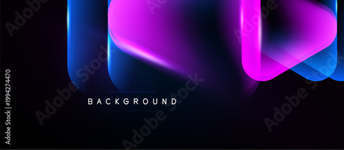 Abstract flowing shapes, vibrant blue, pink hues dominate dark background. Modern design, gradient effect creates depth.