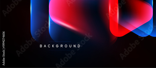 Abstract fluid shapes, vibrant blue, red hues. Dark background creates dynamic visual impact. Modern design element.