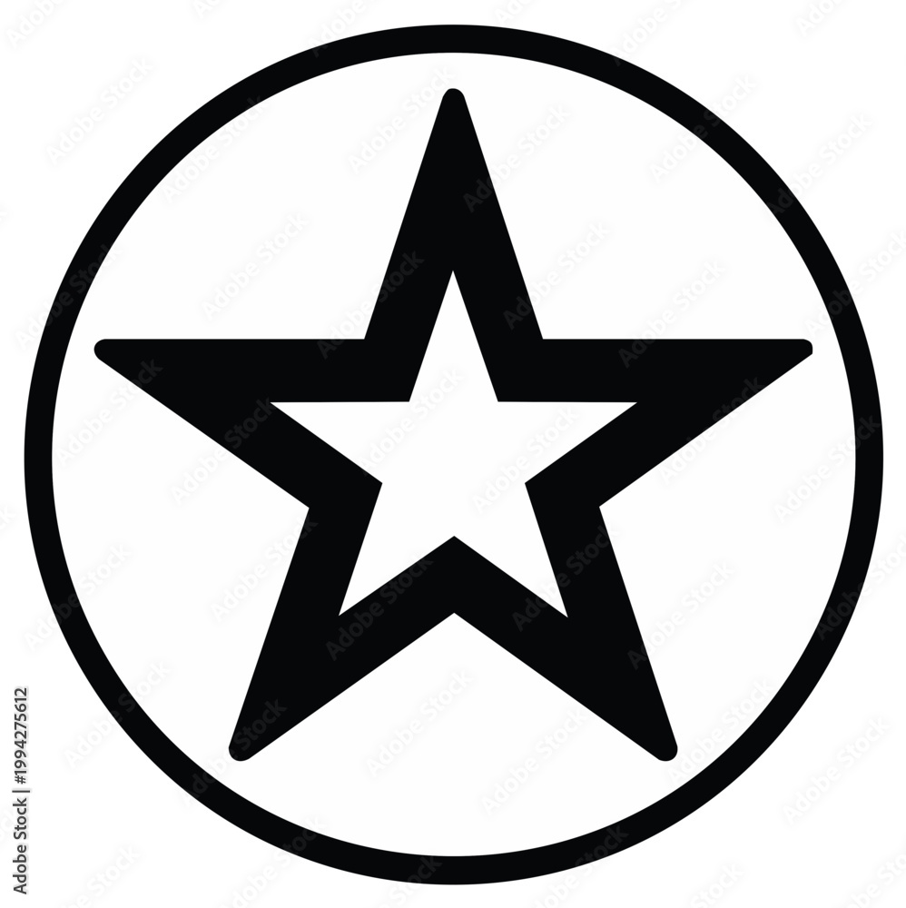 Fototapeta premium Black star symbol inside of a circle, simple graphic design element.