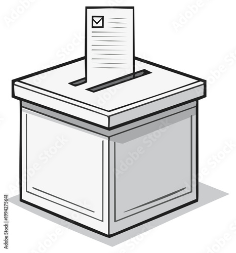 Illustration of a Ballot Box with a Vote Paper Being Cast for Election Day