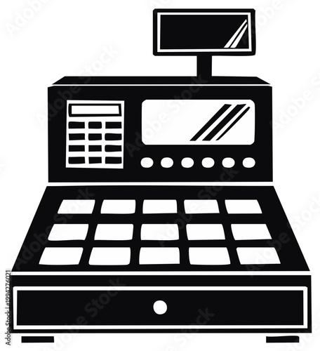 Retro Cash Register With Display and Numeric Keypad