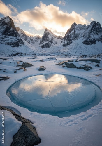 stunning mountain lake surrounded by rugged peaks and clear blue skies