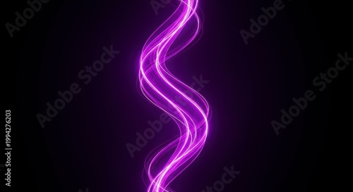 A vibrant purple light streaks across a dark background in a wavy pattern