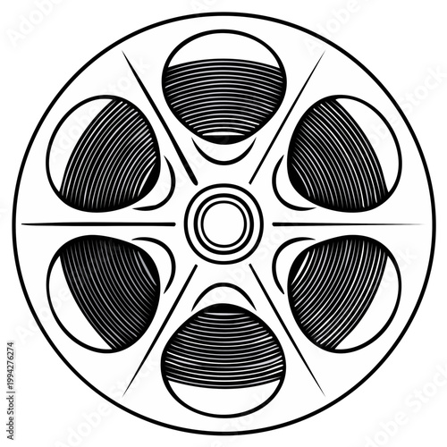Film reel vector graphic in black and white, cinema concept