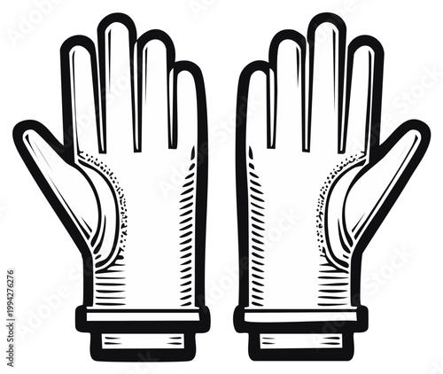 Pair of Outline Cartoon Style Gloves for Protection or Work