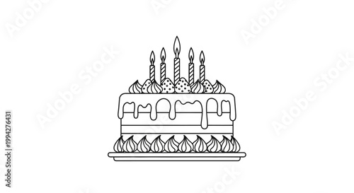Birthday Cake Line Art Illustration