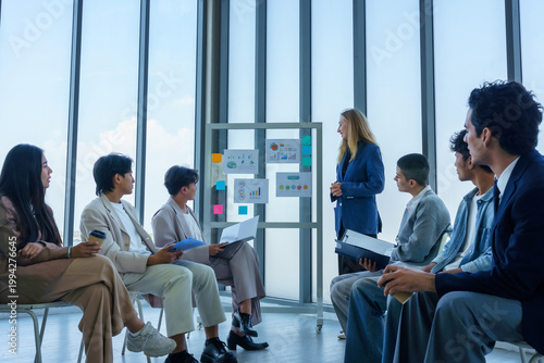 Successful happy workers Group of business people with Multiethnic workers with in company workers Group of asian business people and support Teamwork in the meeting room at modern office.
