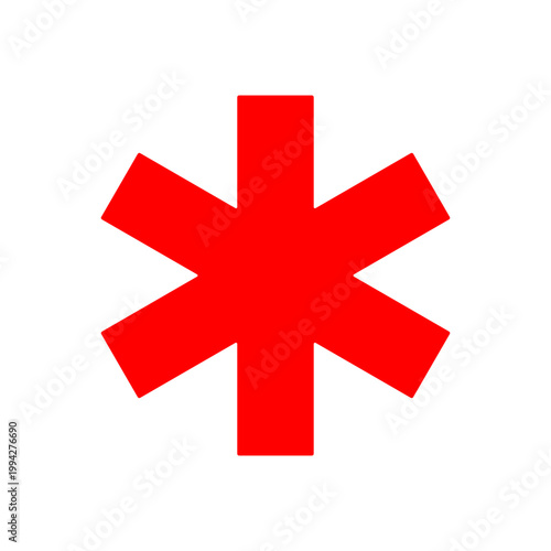 Red Eight Pointed Star Symbol Sign.