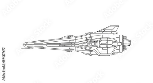 Futuristic Sci-Fi Spaceship Line Art Illustration