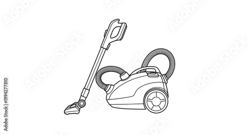 Line Art Illustration of a Modern Canister Vacuum Cleaner