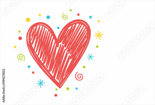 A cheerful greeting card featuring a hand-drawn red heart with colorful swirls. ?Heart Card Mother Thanks? text. Bright, playful design suitable for heartfelt messages.