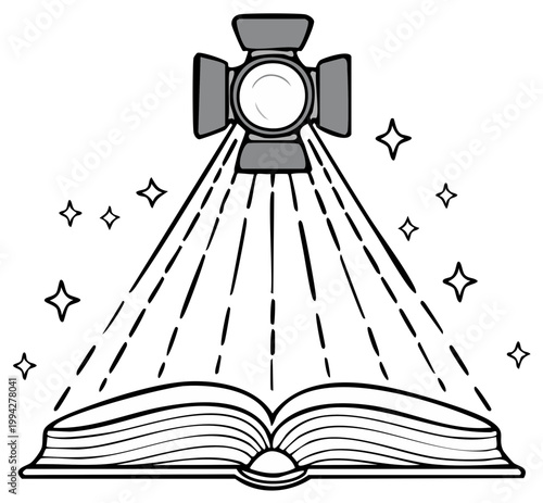 Spotlight illuminates an open book creating a magical glow of knowledge and inspiration