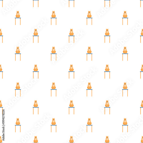 Repetitive pattern featuring cute cartoon shiba inu dogs sitting on stools