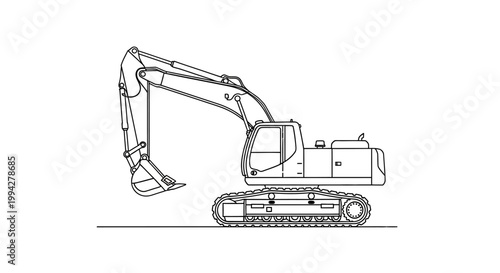 Outline Illustration of a Heavy Construction Excavator