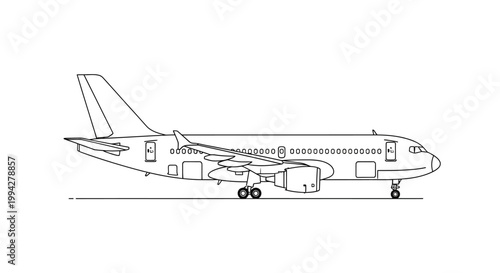 Simple Line Art Illustration of a Commercial Passenger Airplane