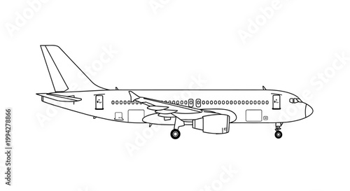 Simple Line Art Illustration of a Commercial Passenger Jet Airplane