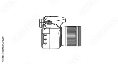 Simple Line Art Illustration of a DSLR Camera
