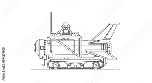 Technical Line Drawing of a Futuristic Rocket Tank Hybrid Vehicle