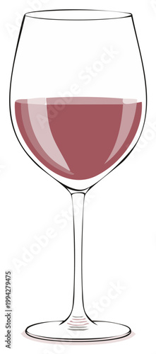 Elegant Glass Filled with Red Wine Close-Up Isolated Minimalist Illustration