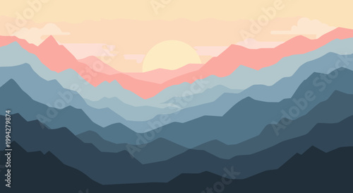 Photos A serene, stylized mountainscape evokes feelings of stability and ambition
