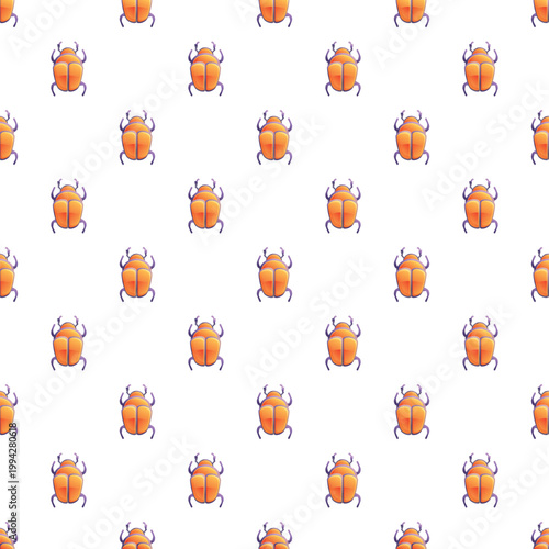 Orange scarab beetles creating a repeating seamless pattern on a white background