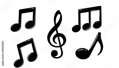 Stylized black music notes and treble clef, representing the universal language of rhythm and melodic expression