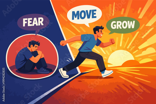 Person overcoming fear and pushing beyond limitations for personal growth and emotional well-being