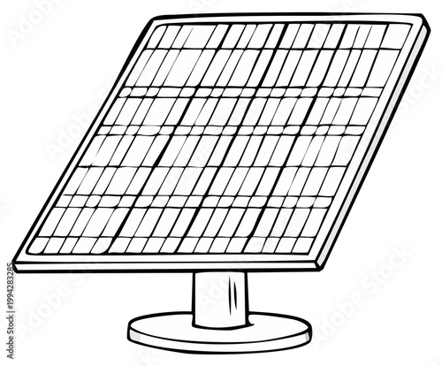 Hand drawn illustration of a photovoltaic solar panel on a mount generating clean energy