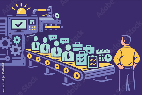 Human resources automation process, finding new employees using an assembly line for business recruitment