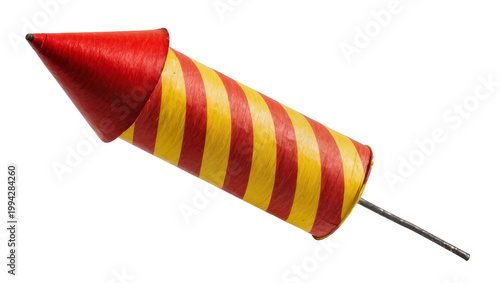 Bild auf Leinwand Red and Yellow Striped Classic Firecracker with Metal Fuse