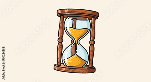 Vintage hourglass with flowing yellow sand, on a pale cream background