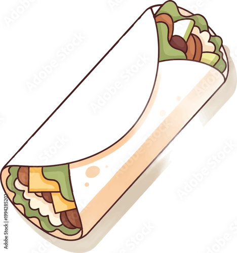 Delicious burrito, wrapped, food icon, vector, Mexican cuisine