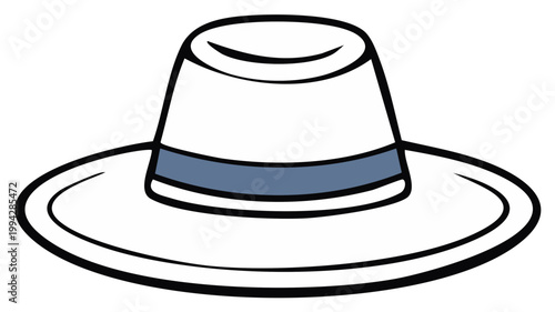 Simple vector illustration of a classic fedora hat with a blue ribbon band