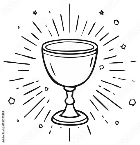 Mystical chalice radiating light and magical stars hand drawn doodle art