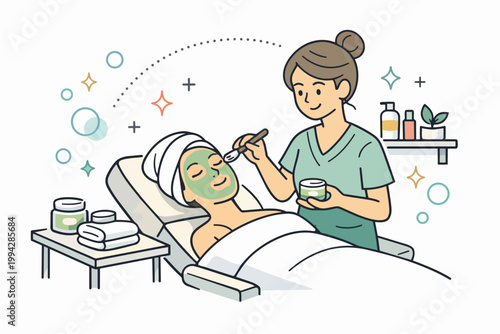 Woman relaxing on a bed, receiving professional skin care from an esthetician