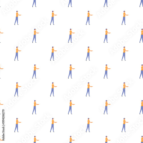 Deliveryman holding a pizza box creating a repeating pattern for logistics and fast food service