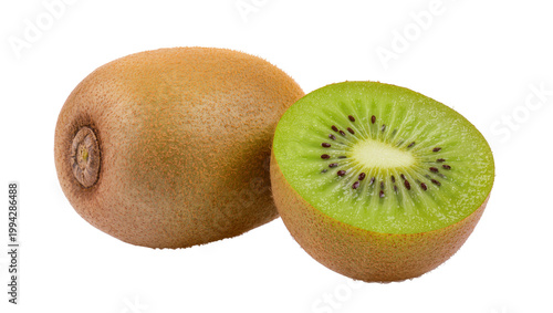 Принти на полотні Brown fuzzy kiwi fruit and halved kiwi with green flesh