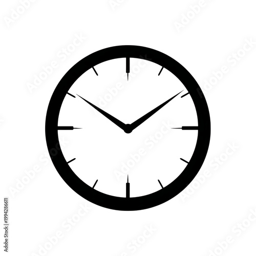 A simple black and white analog clock icon with hour and minute hands and clear markers.